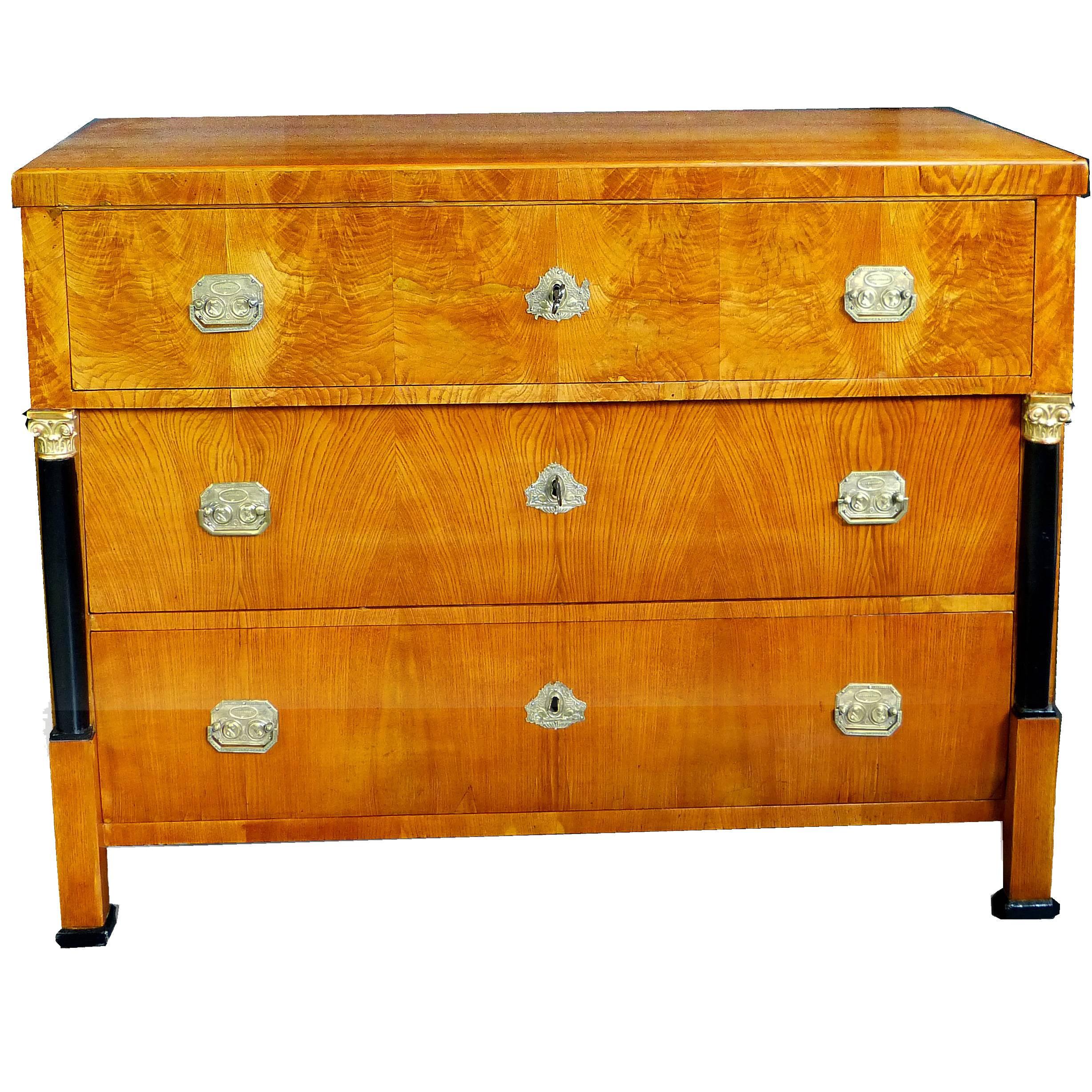 Chest of Drawers Late Empire Early Biedermeier Commode with Commemorative Pulls