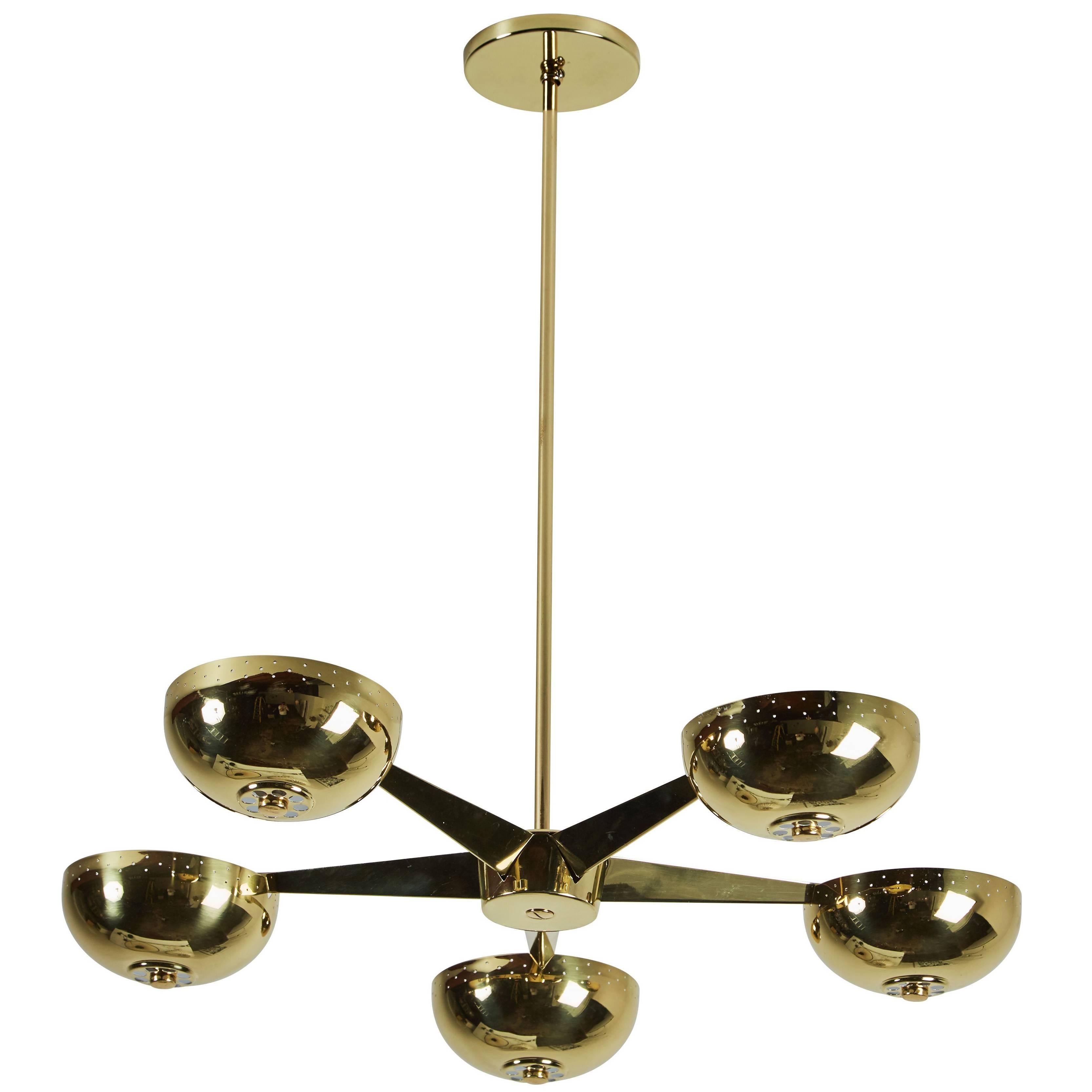 Five-Arm Brass Chandelier in the Style of Lightolier