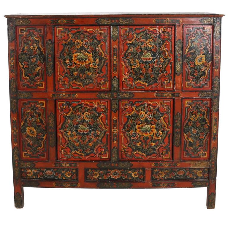 Painted Altar Cabinet from Tibet - 19thC Painted Altar Cabinet from Tibet - 19thC