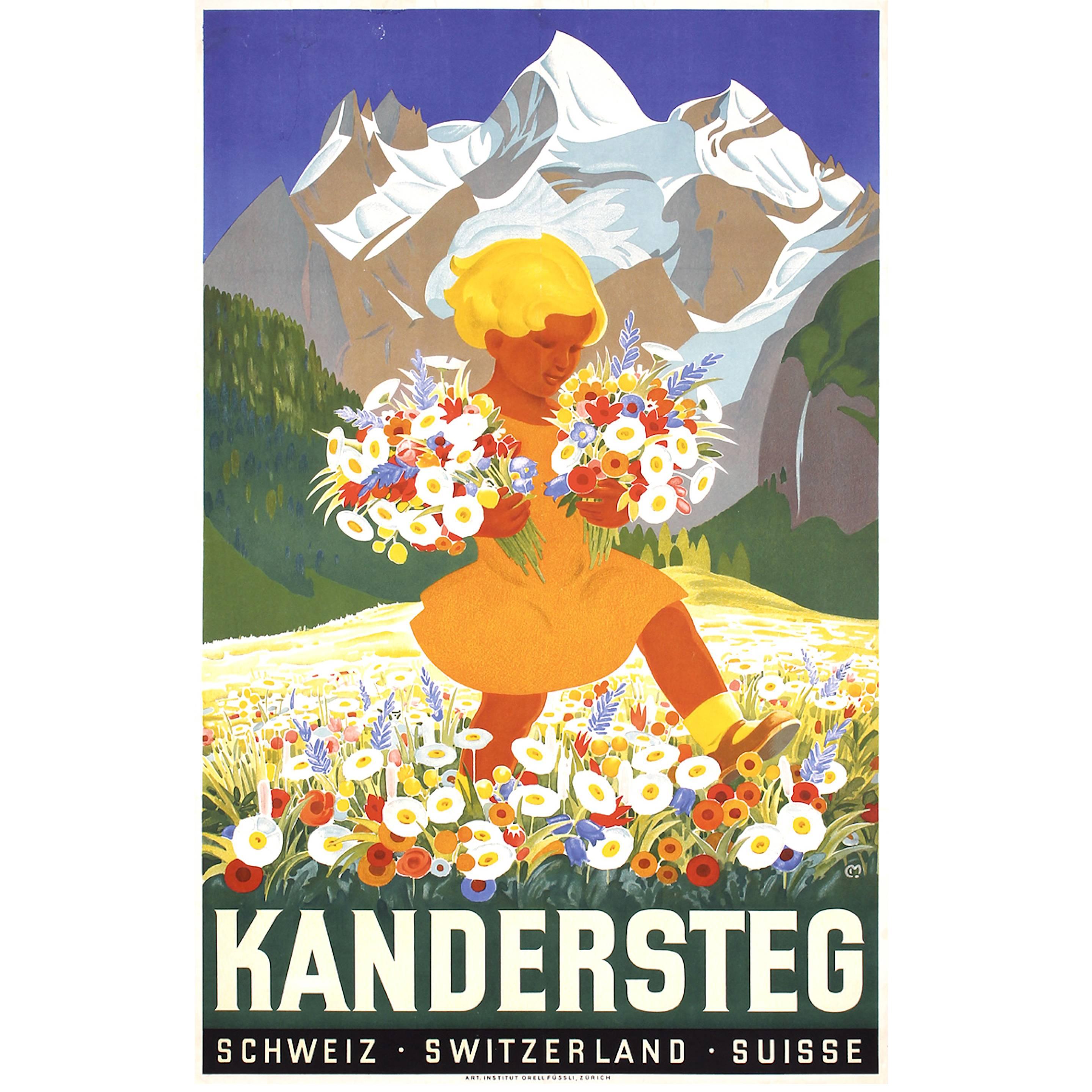 Affiche de voyage suisse colorée des années 1930 par Peter Franz Moos en vente