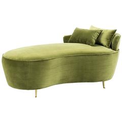Theater Sofa in Green Velvet with Brass Legs 12
