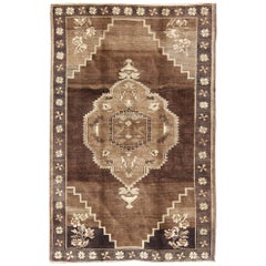 Vintage Brown Turkish Rug with Geometric Design in Various Brown Colors