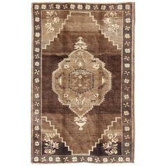 Vintage Brown Turkish Rug with Geometric Design in Various Brown Colors 