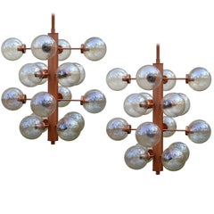 Pair of Giant Sputnik Chandeliers Pendants with 16 Glass Globes, Germany, 1960s