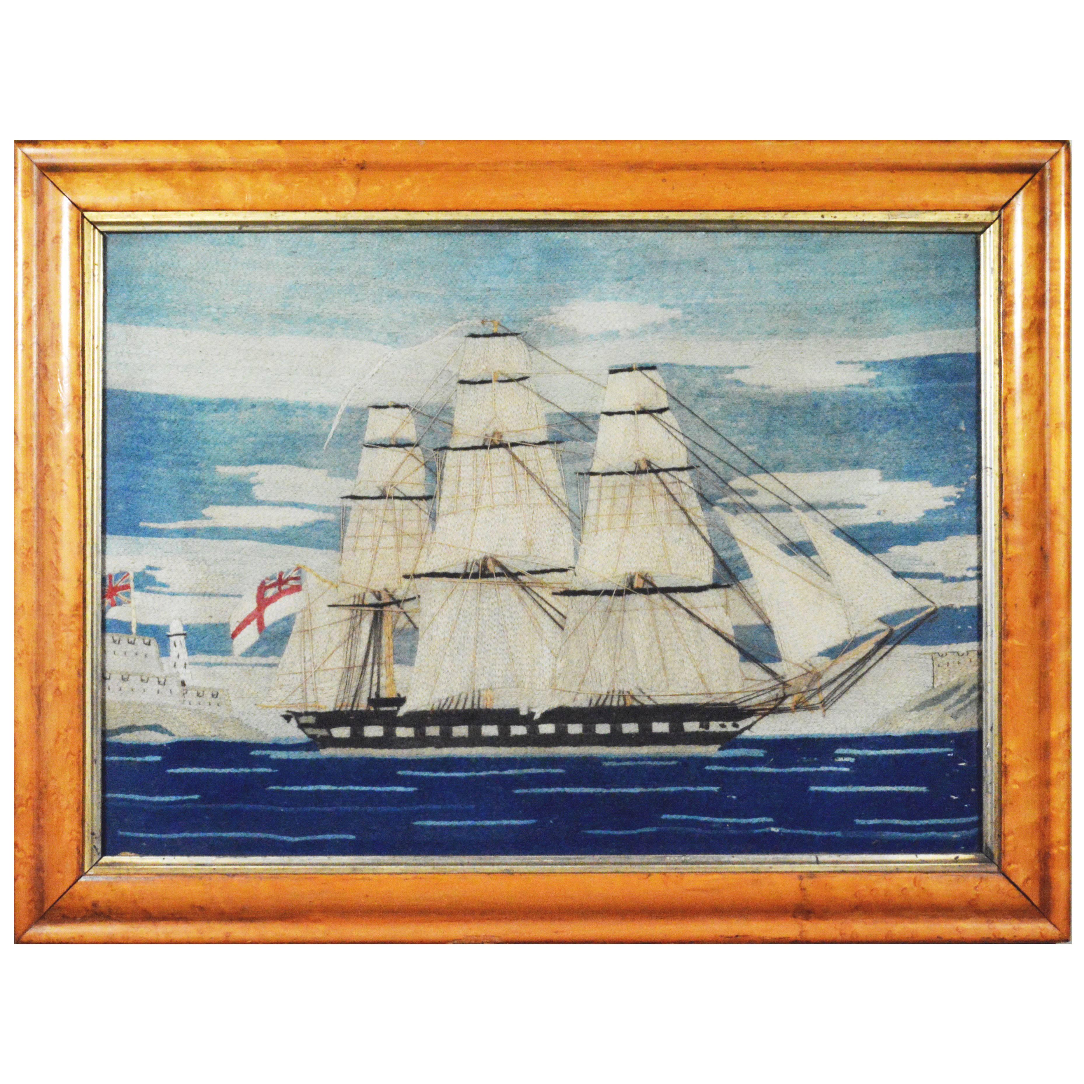 British Sailor's Woolie Woolwork of a Royal Navy Ship, circa 1865-1875