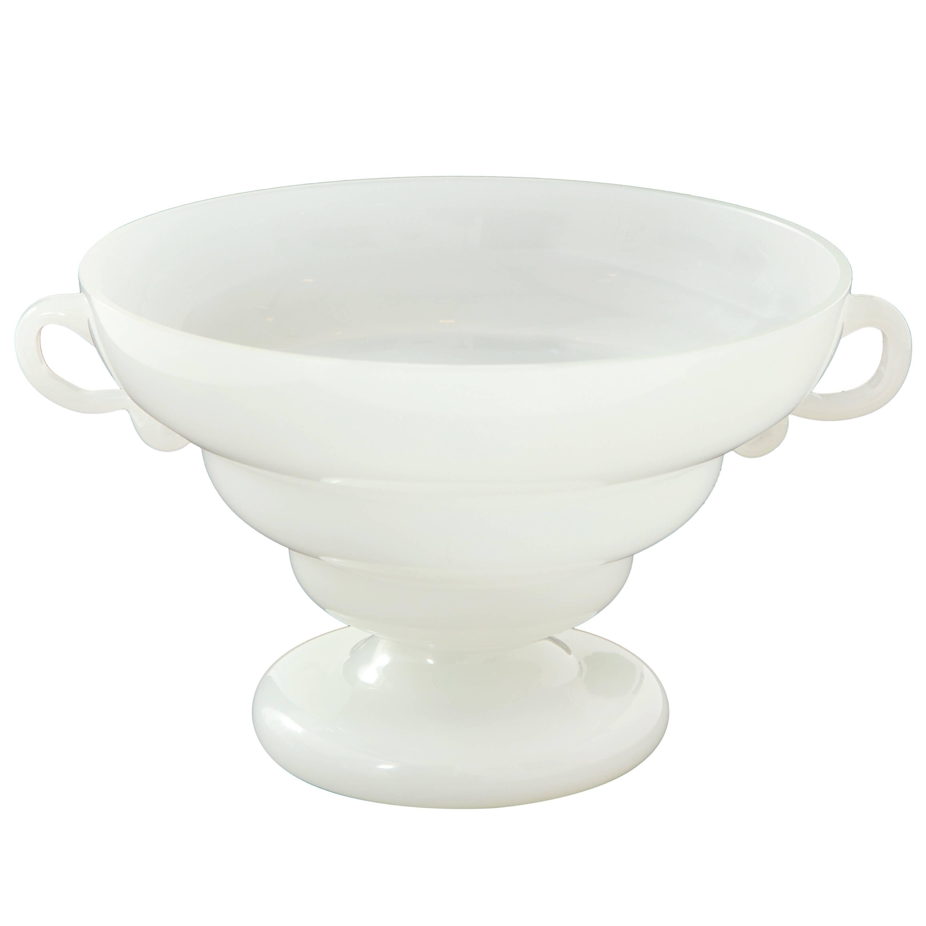 Italian 1930s Opaline Glass Bowl with Handles 
