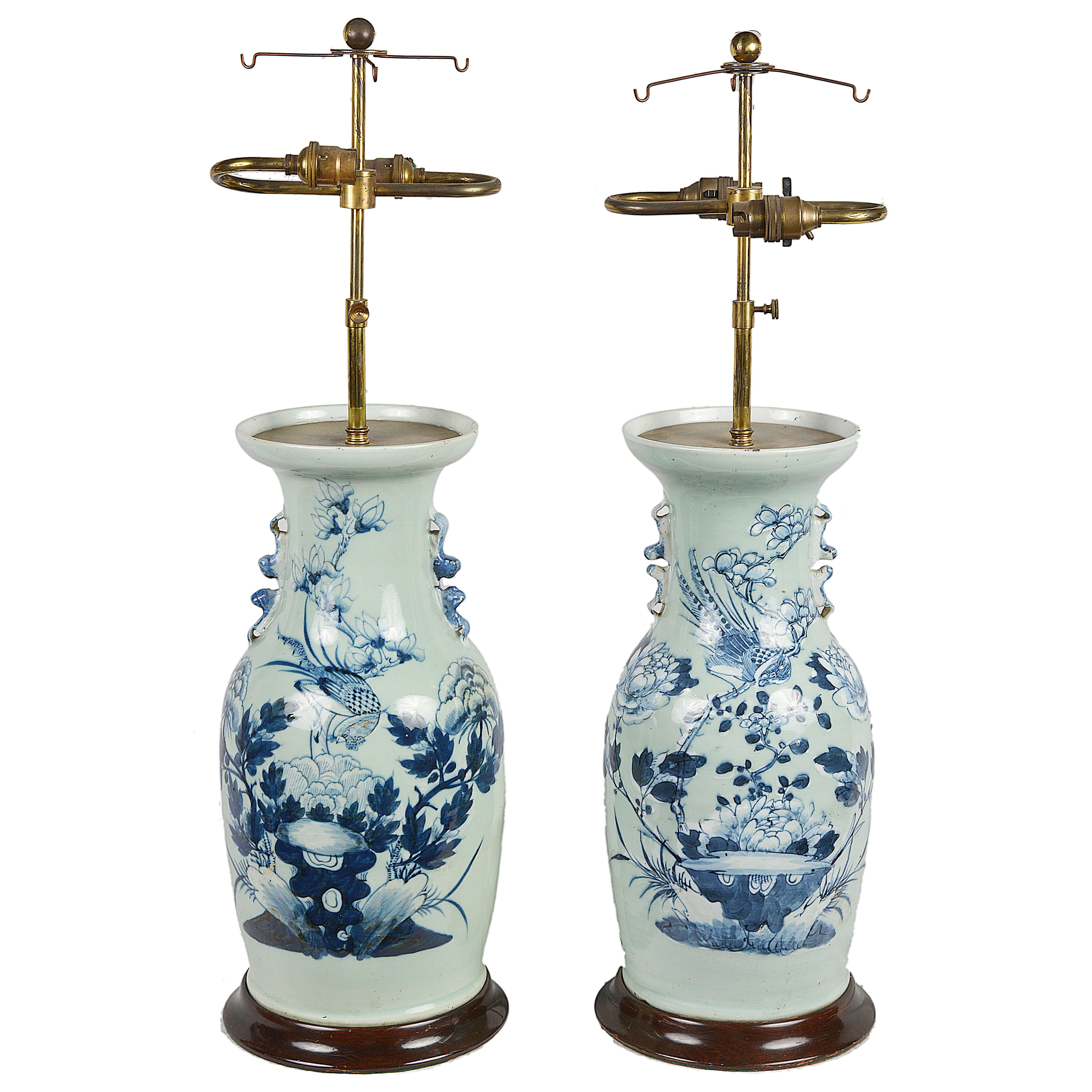 Pair of 19th Century Chinese Blue and White Vases/Lamps