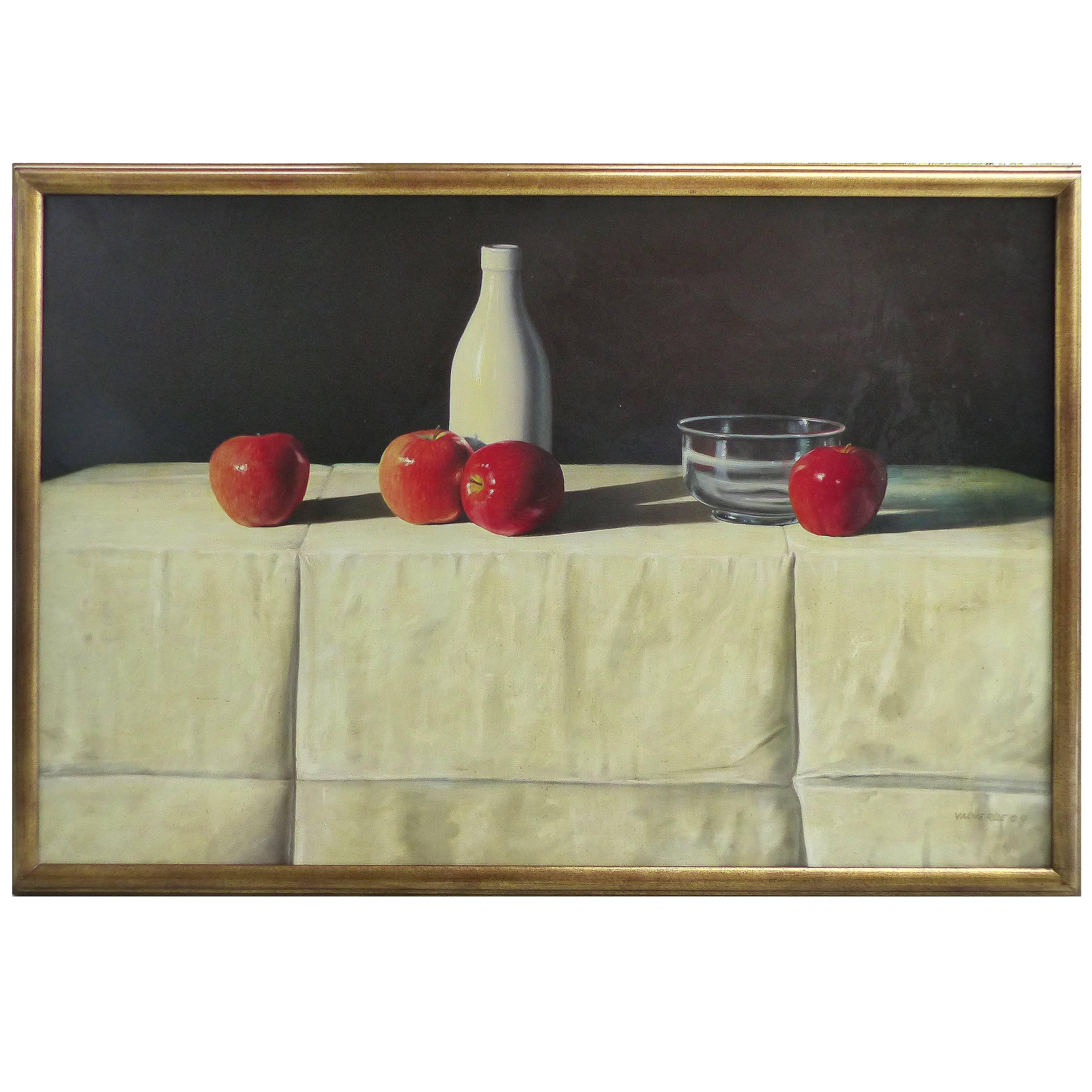 Contemporary Realism Still Life Oil on Canvas with Apples by G. B. Valverde