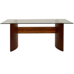 Midcentury Wood, Brass and Glass Dining Table