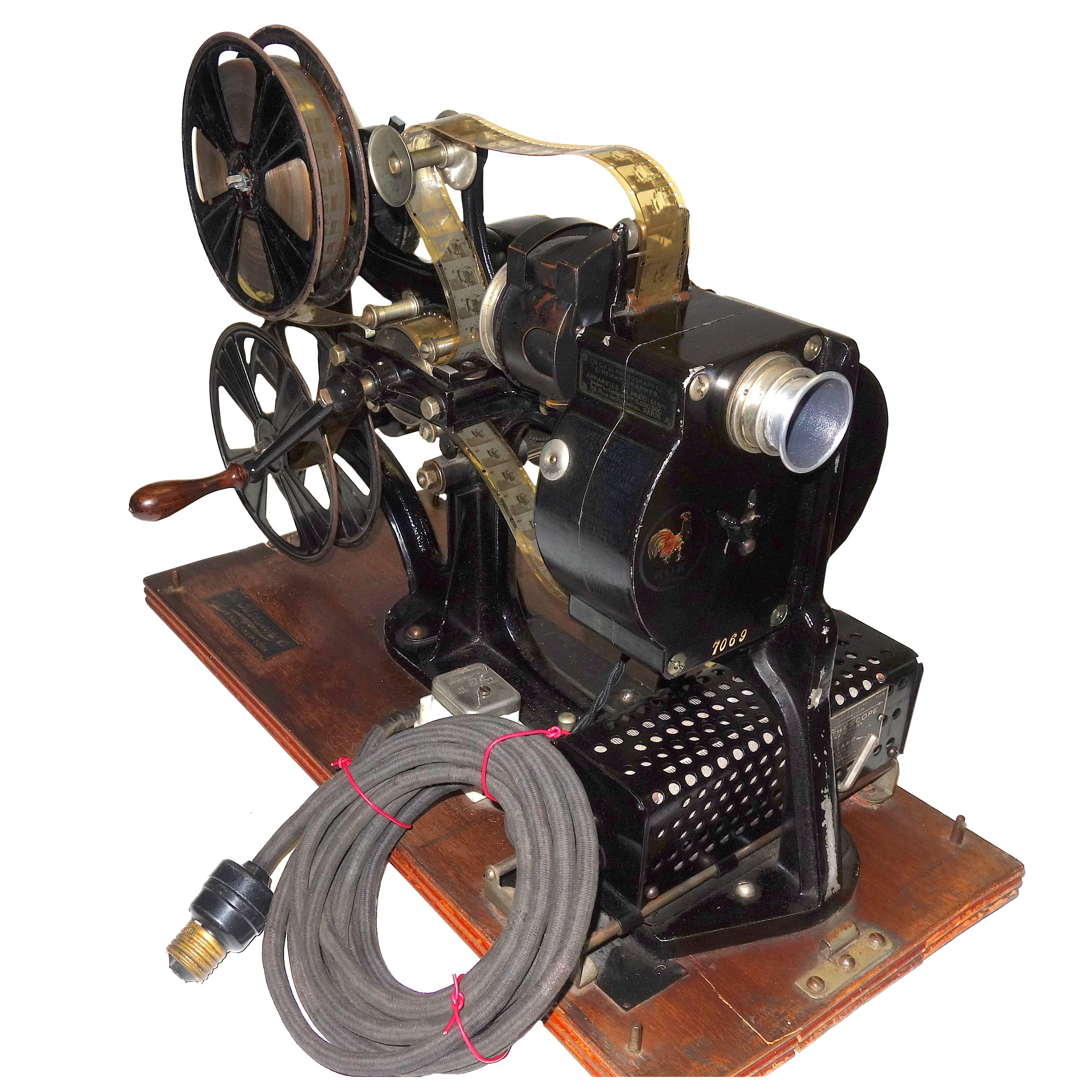 Pathe 28mm Hand Crank Movie Projector, circa 1918, with Film, Vintage Sculpture For Sale
