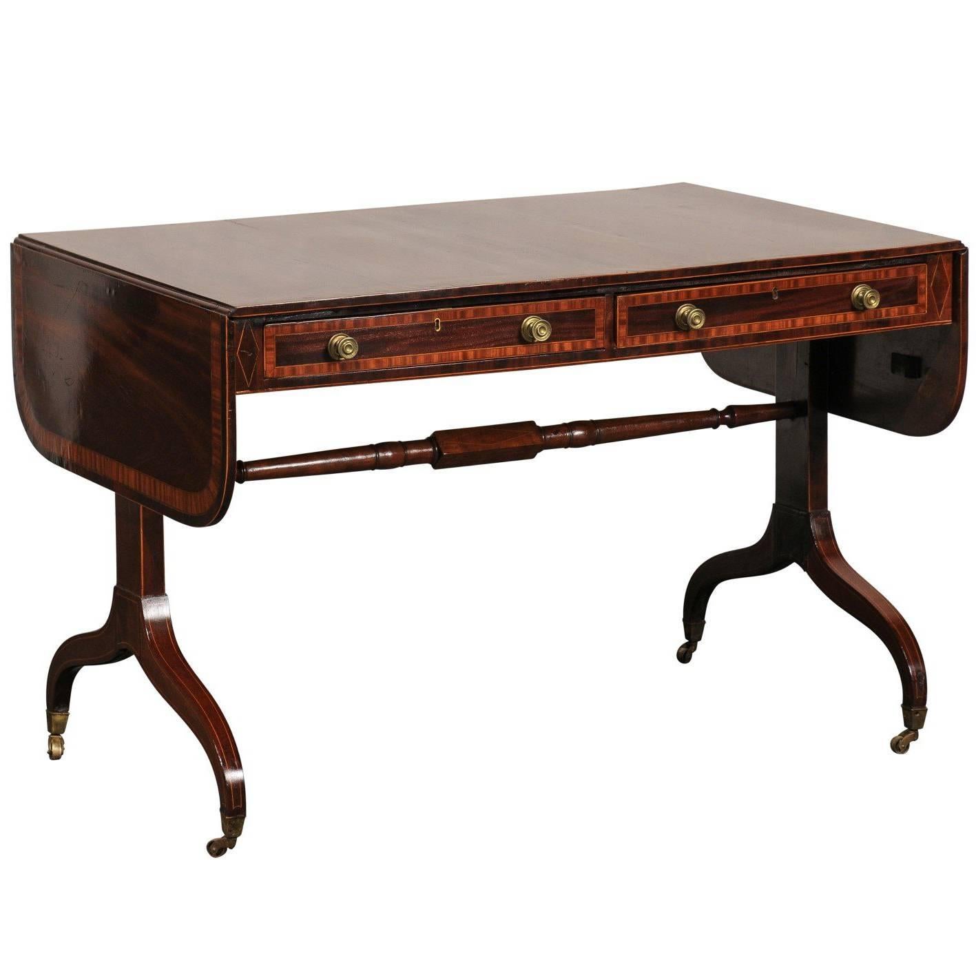 19th Century English Regency Style Inlaid Sofa Table For Sale