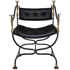 Campaign Style Iron and Leather Chair