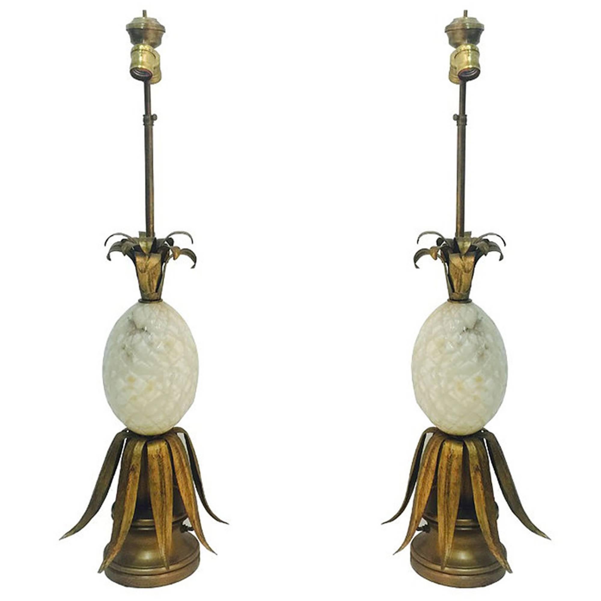Pair of Alabaster Pineapple Table Lamps