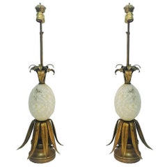 Vintage Pair of Alabaster Pineapple Table Lamps