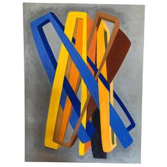Orange and Blue Abstract on Grey by George Mullen 2