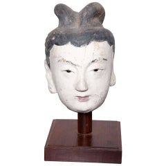 Ming Dynasty Polychrome Stucco Head of a Court Lady with Original Paint 8