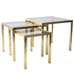 Golden Brass Nest Table, France, 1970 10