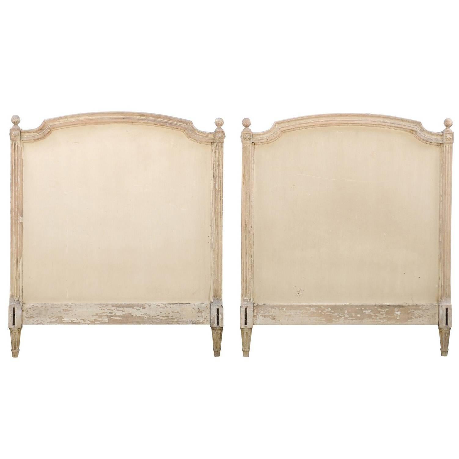 Pair of French Louis XVI Style Twin Bed Striped Wood Headboards, 19th Century