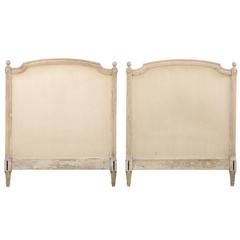 Pair of French Louis XVI Style Twin Bed Striped Wood Headboards, 19th Century
