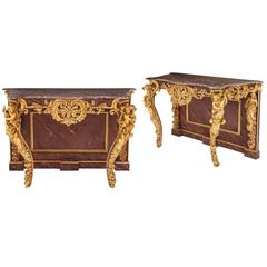 Pair of Rococo Style Gold Giltwood Antique Italian Console Tables 2