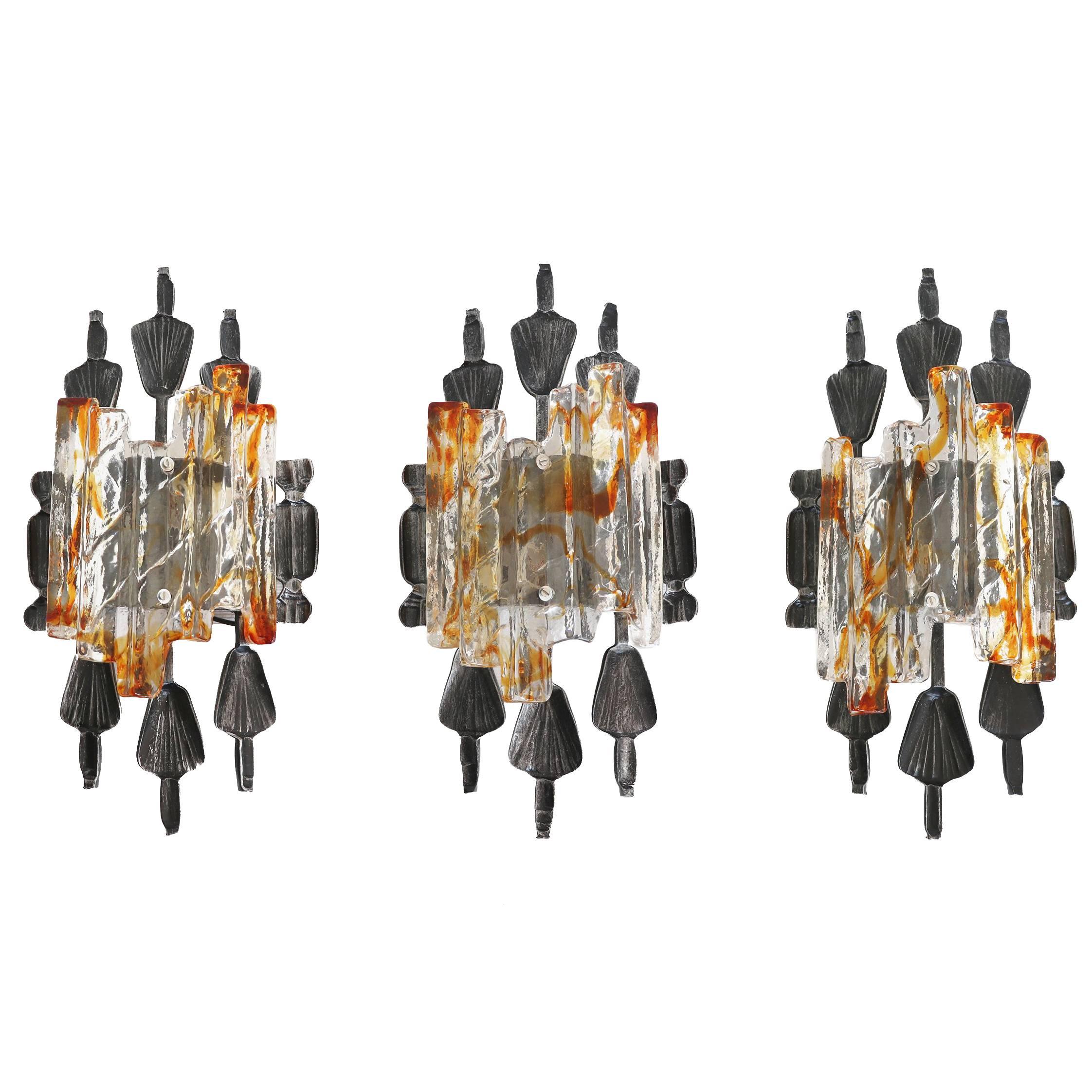 Brutalist Wall Sconces by Tom Ahlstrom 
Hans Ehrlich, Sweden, Set of 3