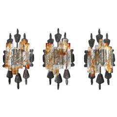 Brutalist Wall Sconces by Tom Ahlstrom & Hans Ehrlich, Sweden, Set of 3