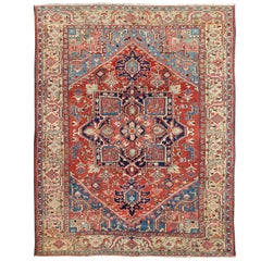 Antique Persian Serapi Rug with Geometric Central Medallion and Colorful Design