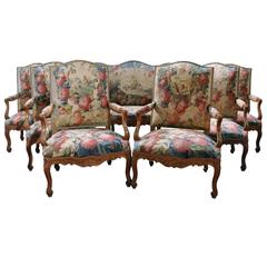18th Century Seven-Piece French Salon Set with Original Aubusson Tapestry