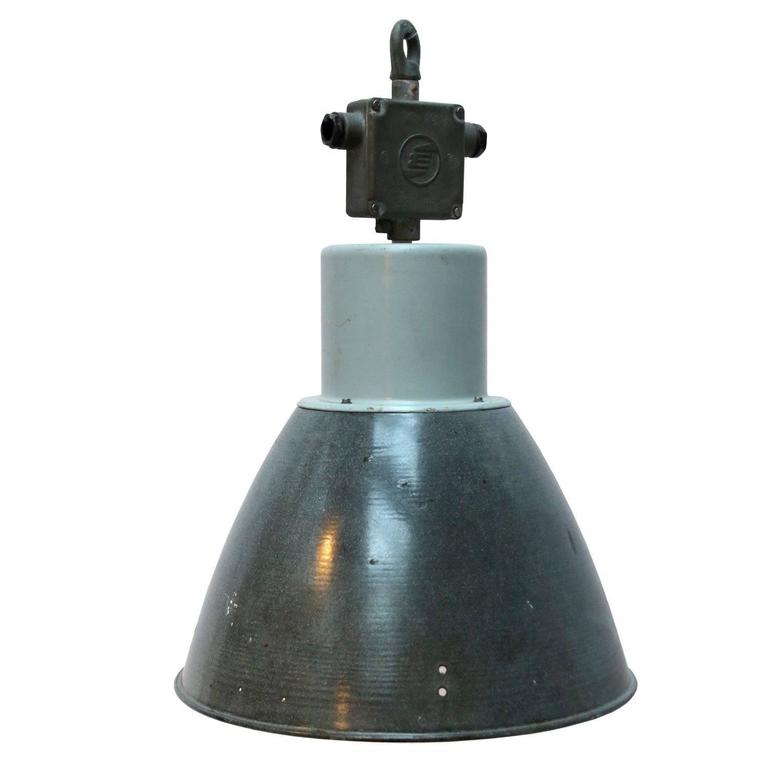 Jenin (3 Pieces) Grey Enamel Industrial Lamps, Rounded Glass at 1stdibs