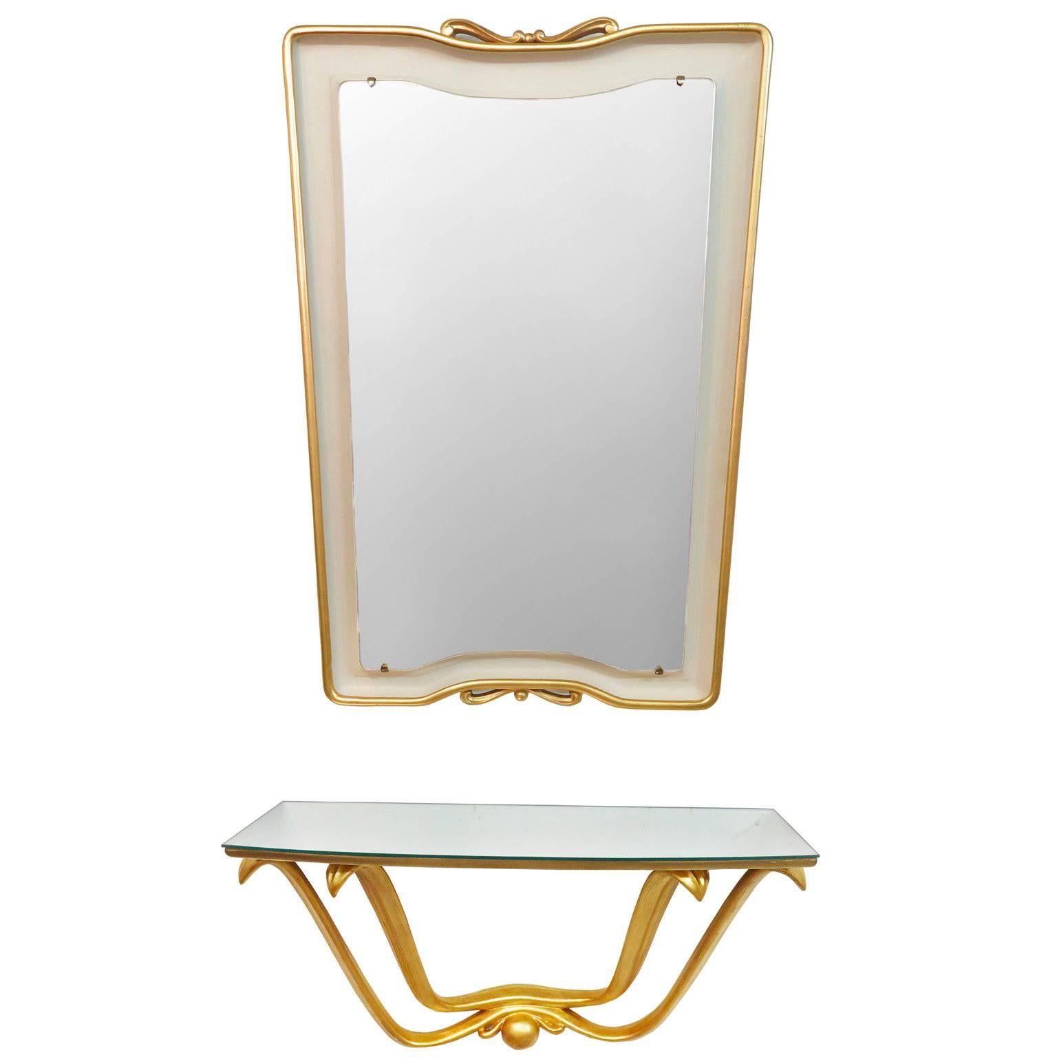 Osvaldo Borsani Floating Console and Mirror For Sale