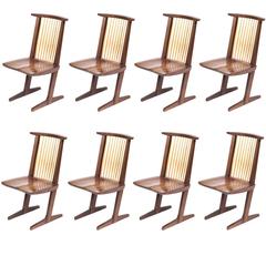 Set of Eight Mira Nakashima Walnut Conoid Dining Chairs, Signed and Dated 1992