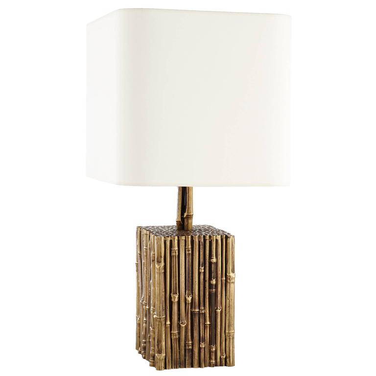 1950s French Brass Bamboo White Shade Table Lamp For Sale at 1stdibs