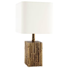 1950s French Brass Bamboo White Shade Table Lamp