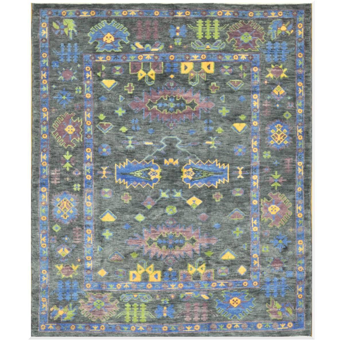 Squarish Hand-Knotted Turkish Oushak Rug For Sale