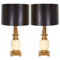 Vintage Pair of Stiffel Brass and Ceramic Table Lamps