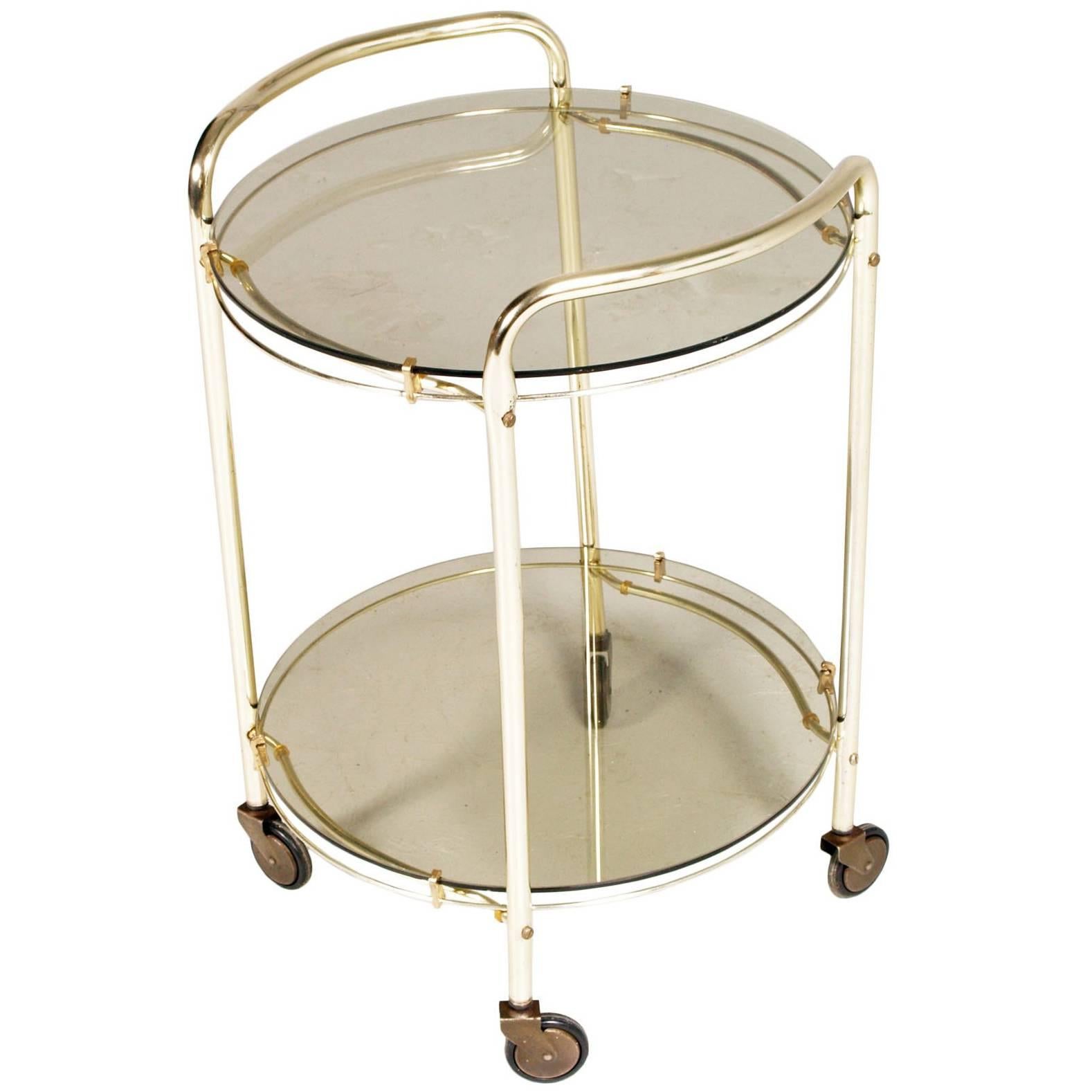 Mid-Century Modern Italian Brass and Smoked Crystal Bar Cart For Sale