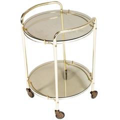 Mid-Century Modern Italian Brass and Smoked Crystal Bar Cart 8