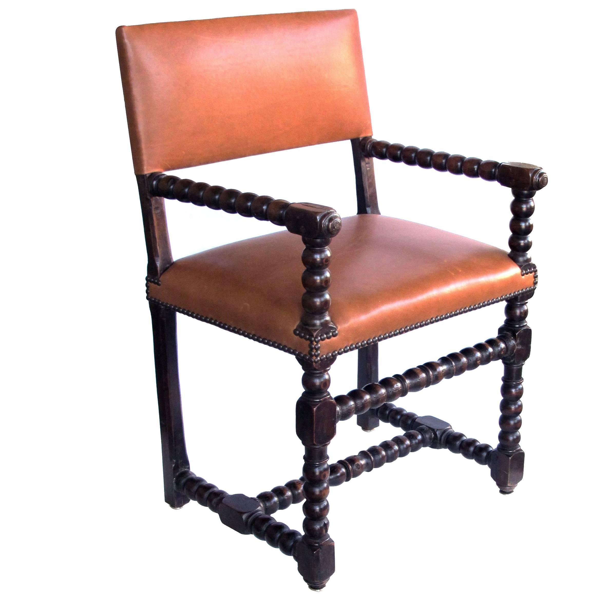 Handsome English Baroque Style Carved Walnut Bobbin Chair