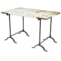 Early 20th Century Pine and Iron Trestle Work Table