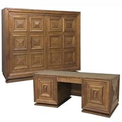 Mid-Century Modern Grand Oak Desk and Bookcase Set 10