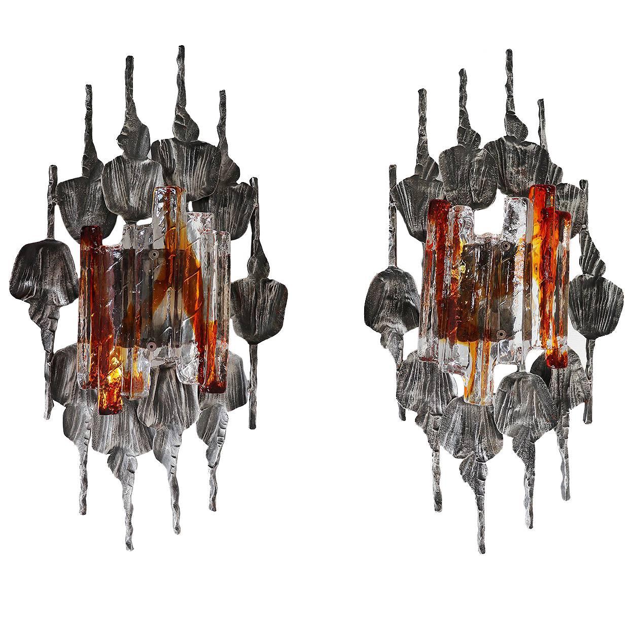 Large Brutalist Wall Sconces by Tom Ahlström & Hans Ehrlich, Sweden, Set of 2