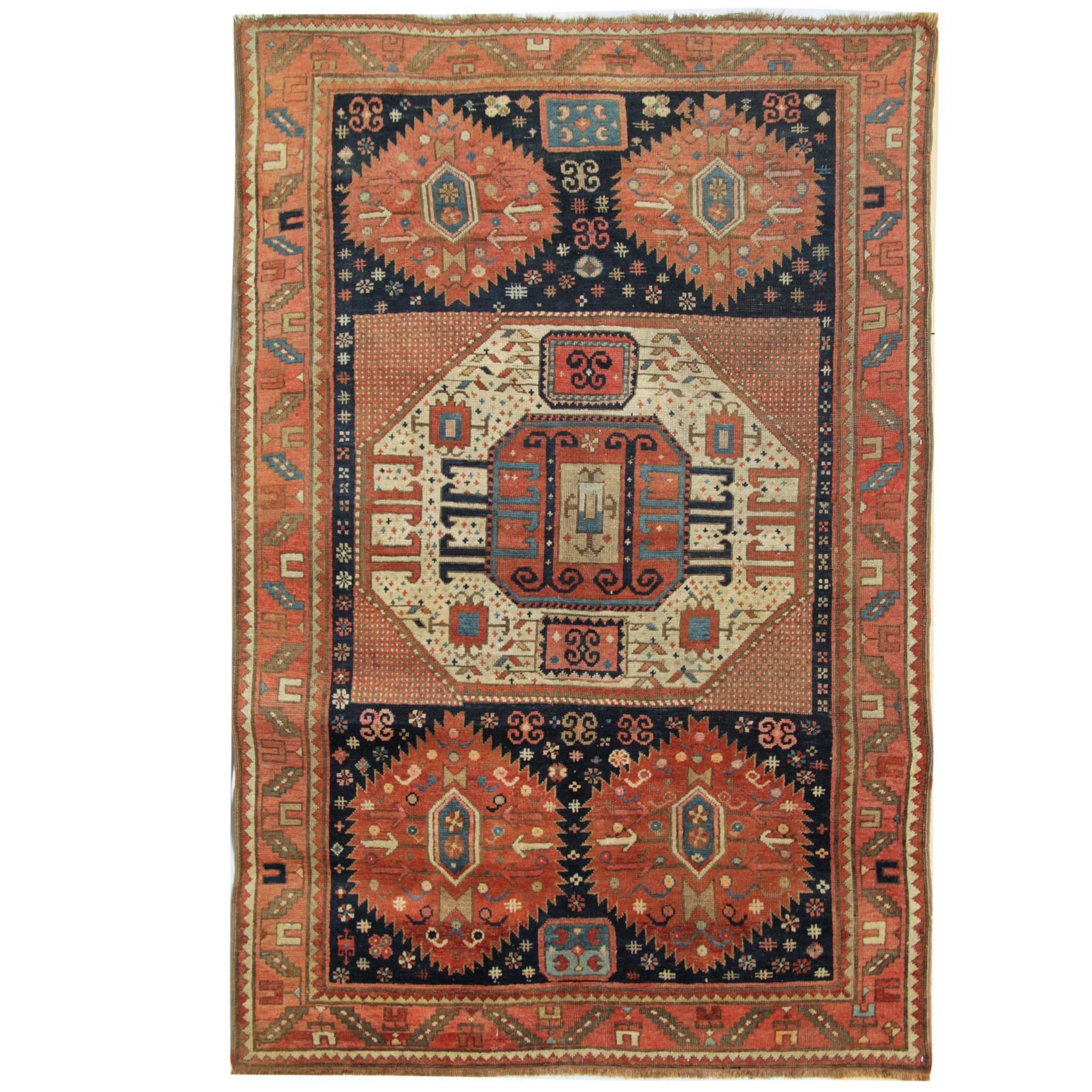 Antique Rugs, Caucasian Carpet Handmade Rust Kazak Rugs for Sale