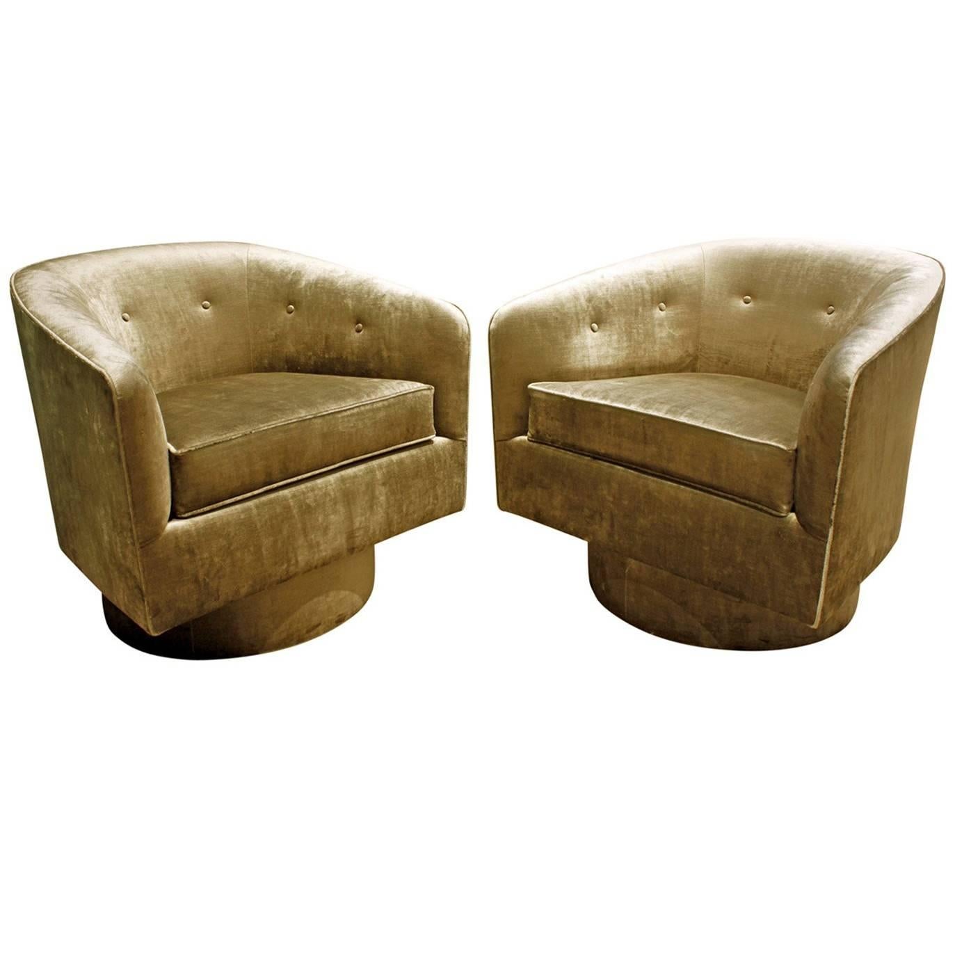 Pair of Chic Swivel Chairs in Bronze Velvet, 1960s