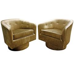 Pair of Chic Swivel Chairs in Bronze Velvet, 1960s