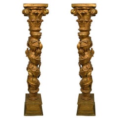 Pair of Antique 19th Century Gilt French Pedestals Highly Carved