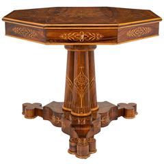 Antique French 19th Century Charles X Style Rosewood and Maple Wood Center Table