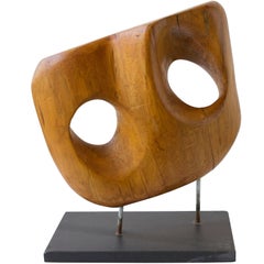 Vintage Wood Sculpture of Great Scale on Steel Base