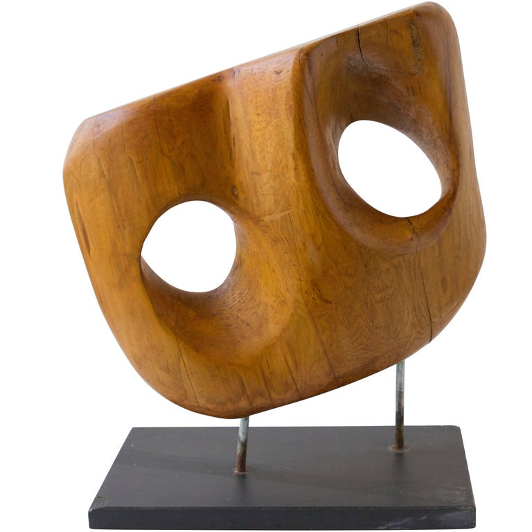 Vintage Wood Sculpture of Great Scale on Steel Base For Sale