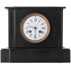 Antique French 19th Century Black Marble Mantle Clock