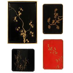 Vintage Collection of Four Japanese Lacquered Tray